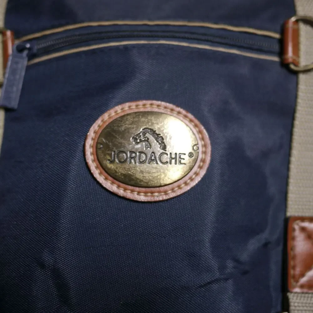 Vtg 90s JORDACHE Blue Nylon Shoulder Brass Hooks Duffle Travel Carry On Bag